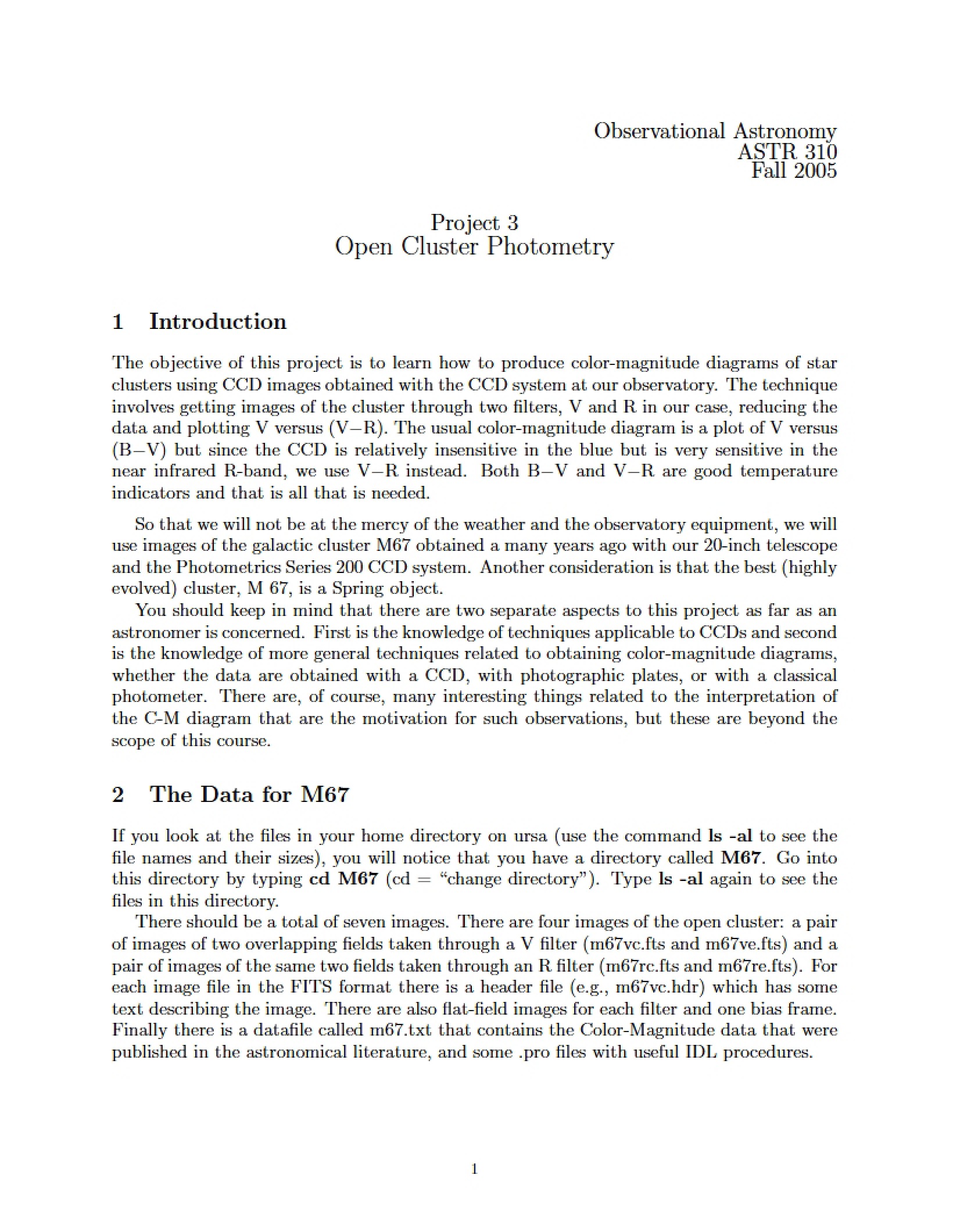 Photometry of Open Clusters (Project 3)
