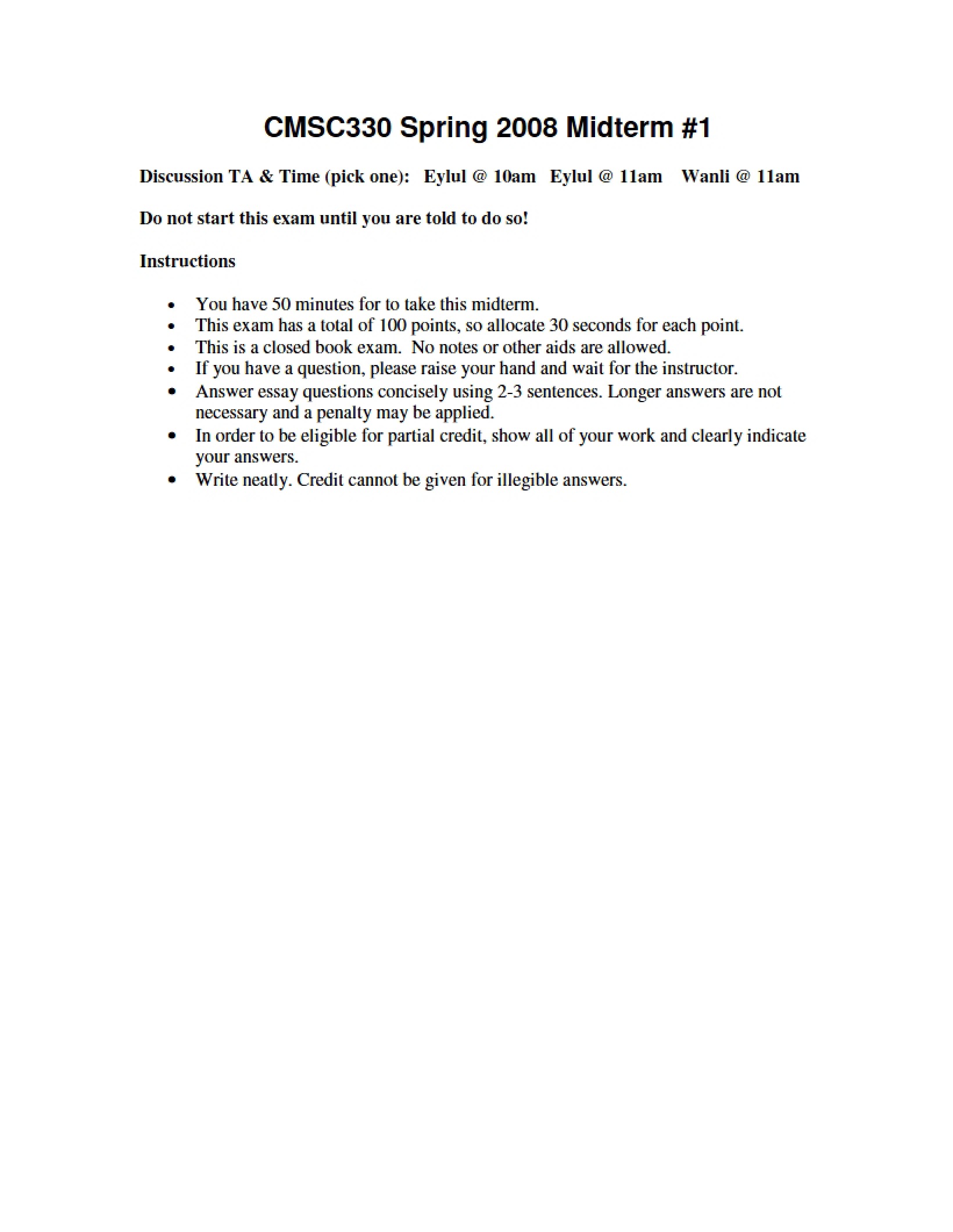 Examination 1 (Midterm)