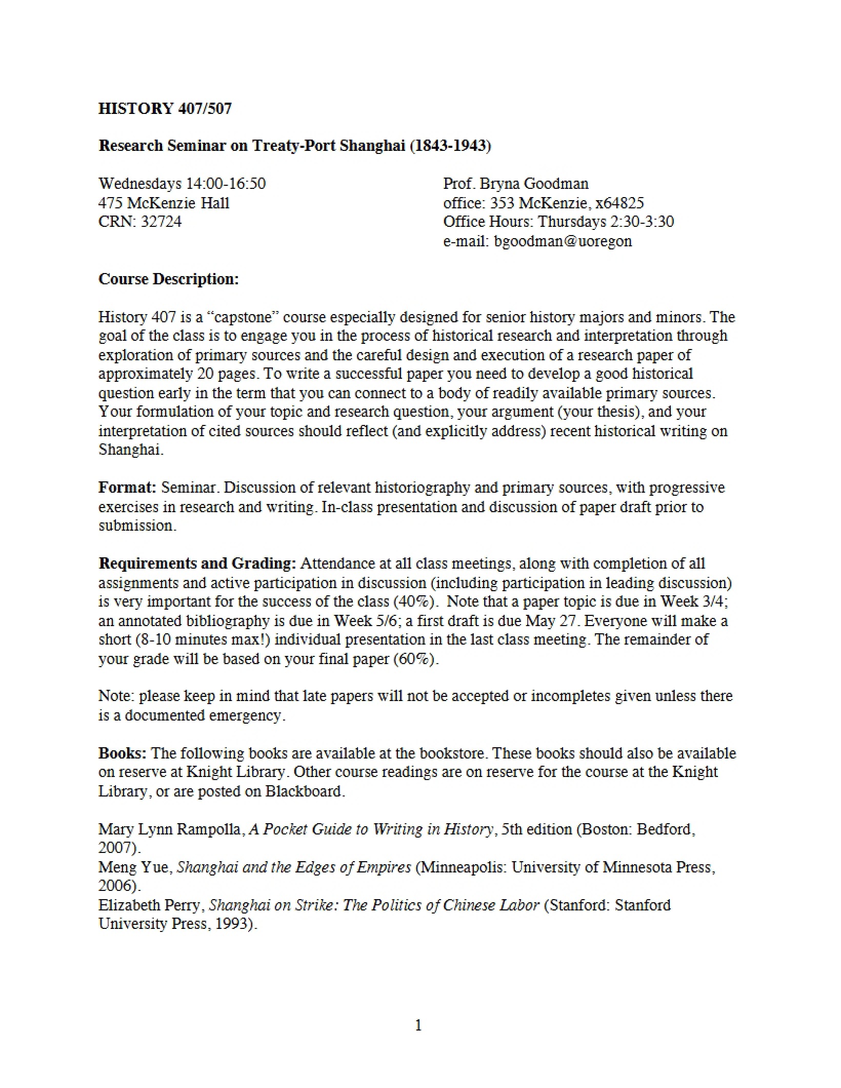 Syllabus for HIST 407