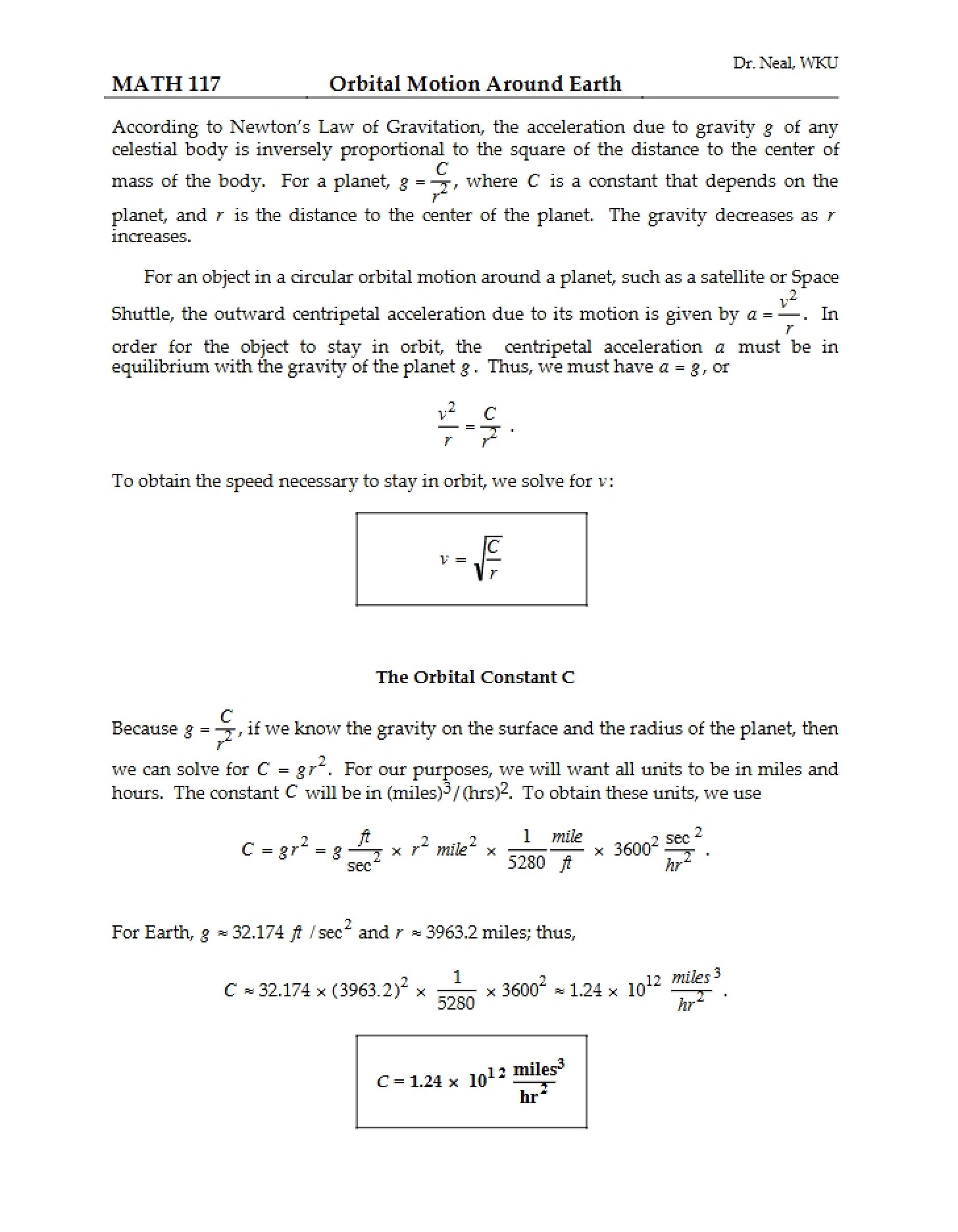Motion of Earth Orbit