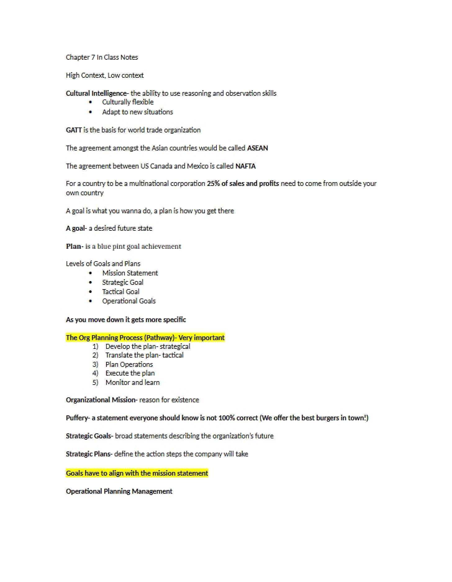 Class Notes Chapter 7
