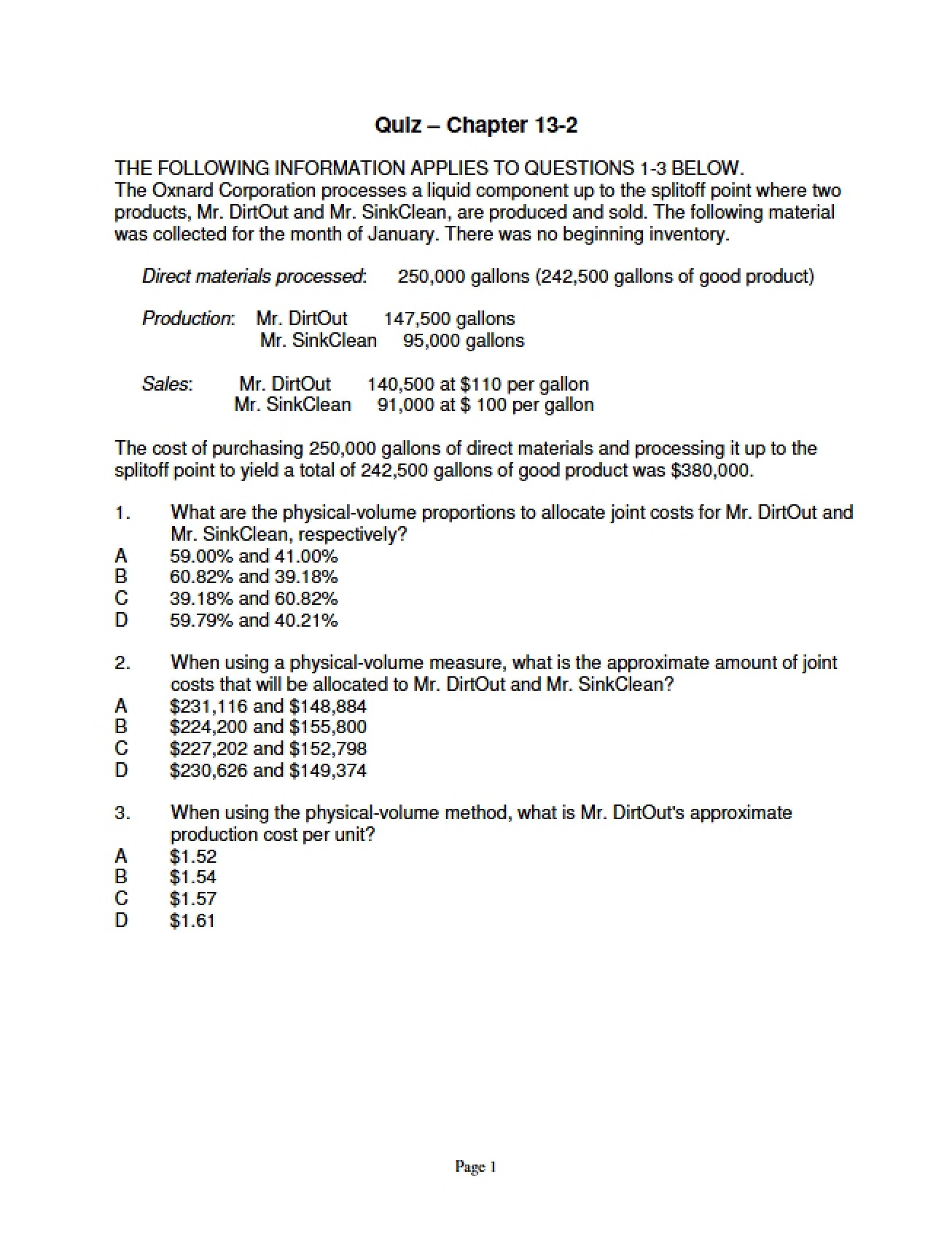 Chapter 13-2 Quiz Assessment