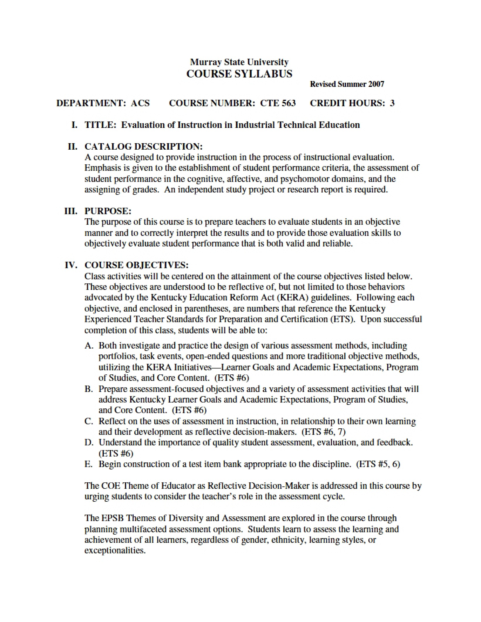Syllabus - Evaluation of Instruction in Industrial Technical Education