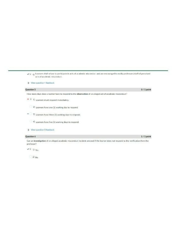 Questions for Academic Misconduct Quiz