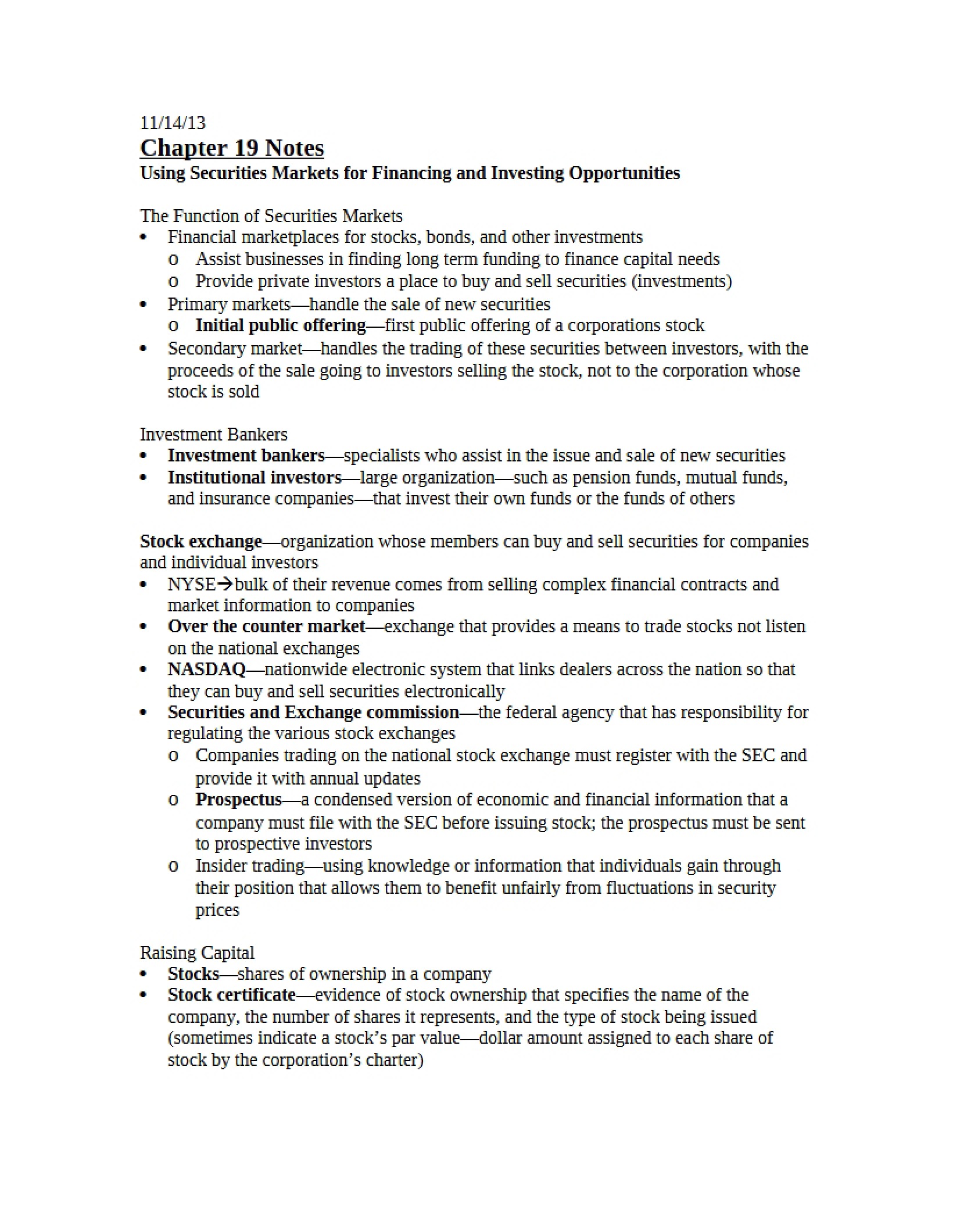 Notes for Chapter 19