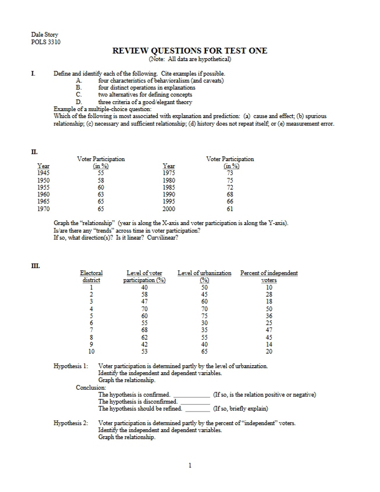Test One Review Questions