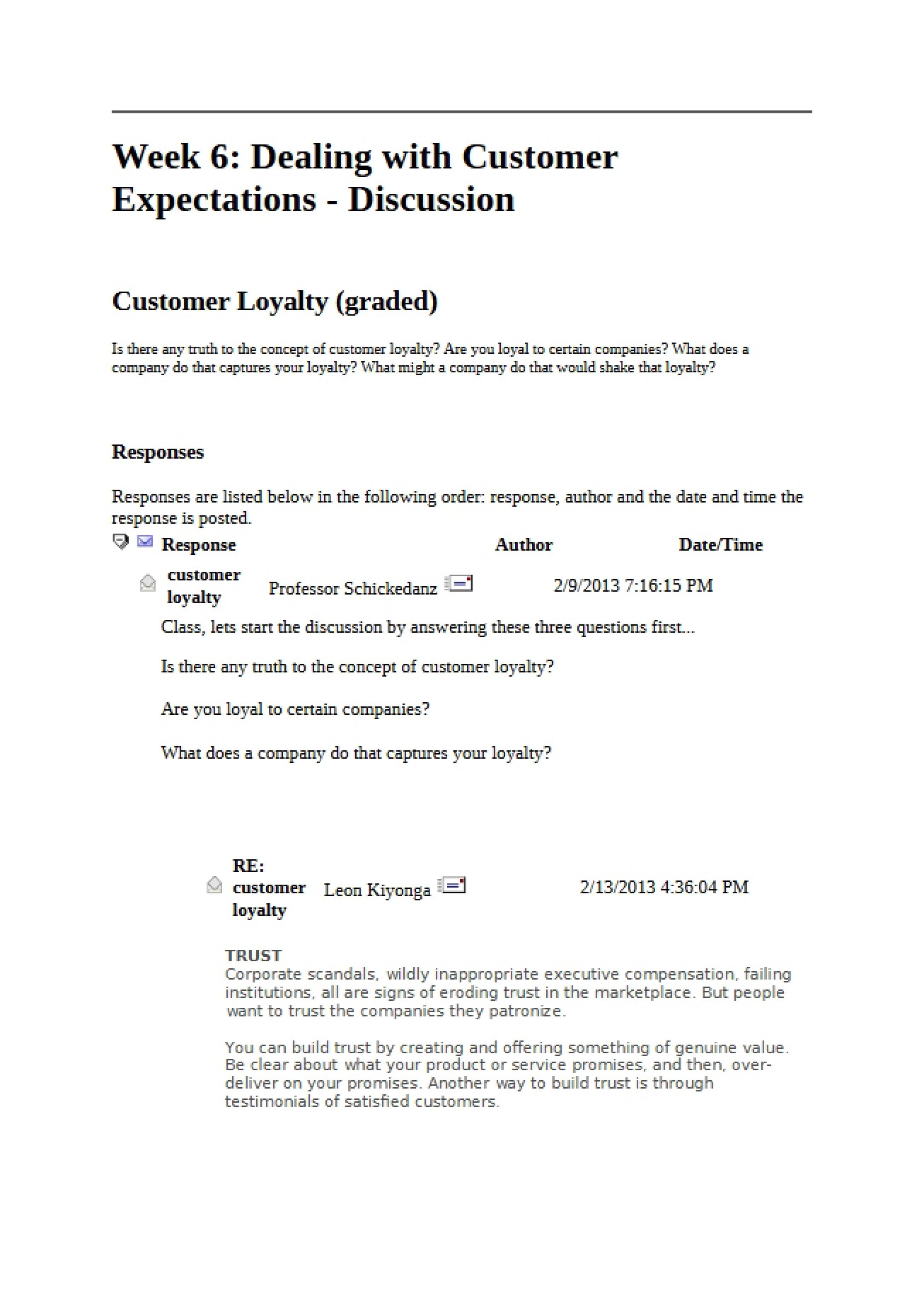 Discussion Managing Customer Expectations (Week 6)