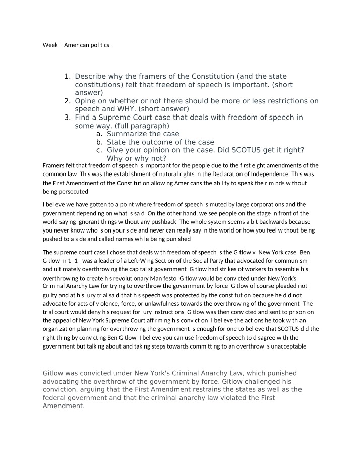 Freedom of Speech - Framers' Perspective and Voting Rights