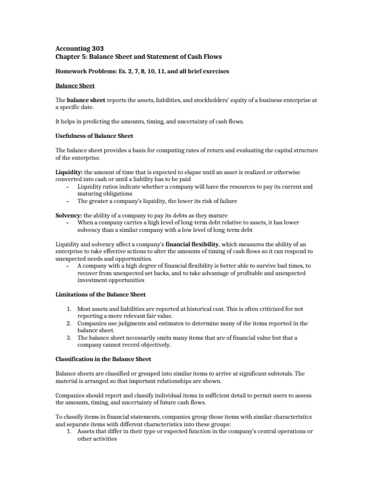 Balance Sheet and Cash Flow Statement Chapter Five