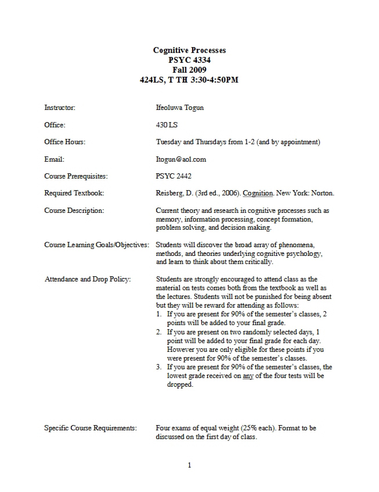 Guide to Cognitive Processes Course