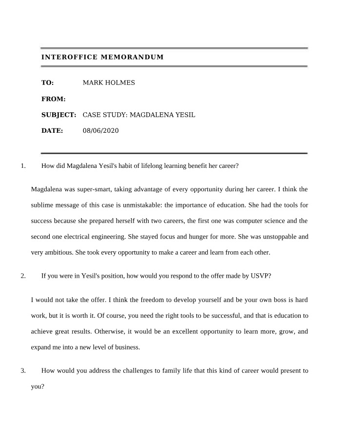 Case Study on Magdalena Yesil
