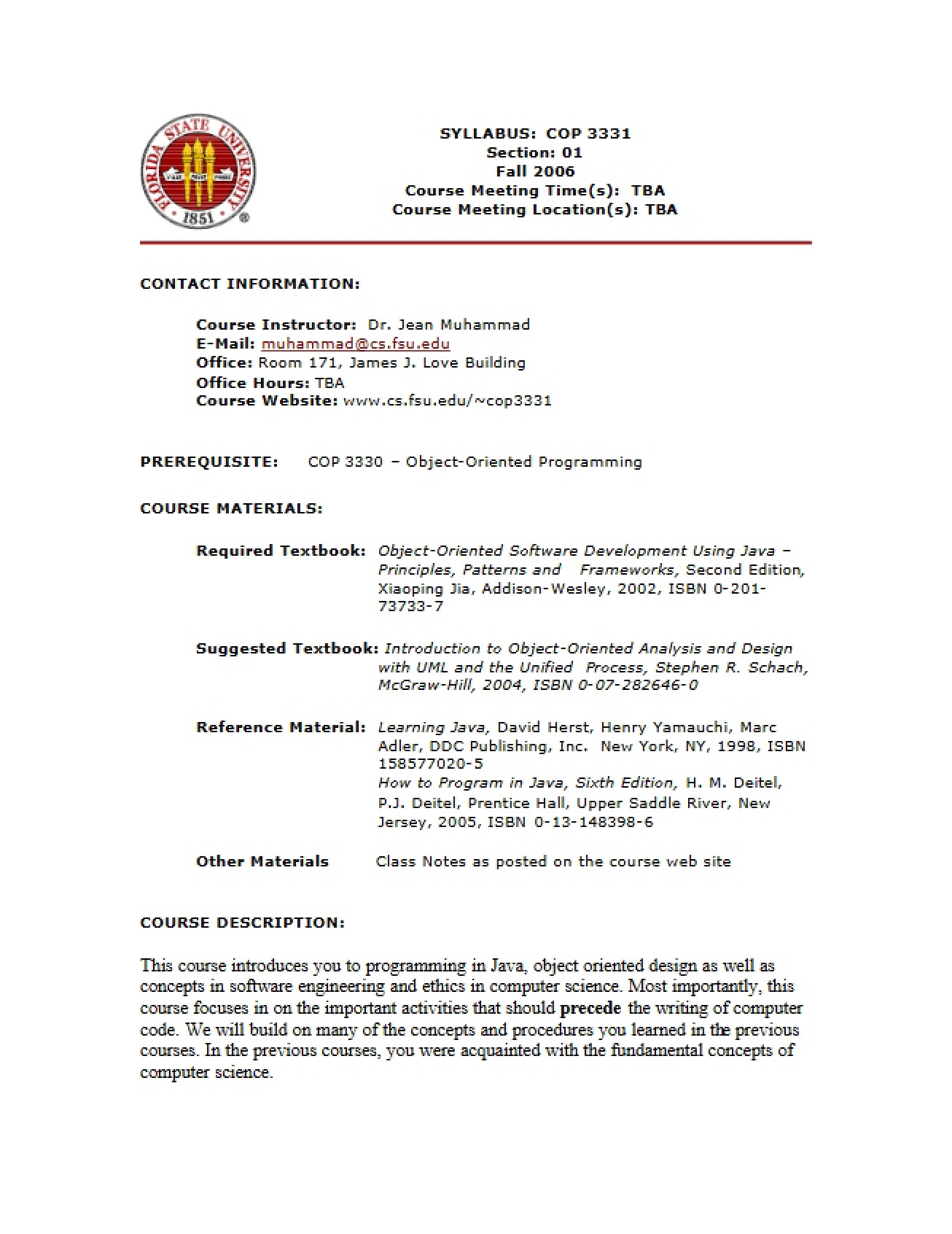 Syllabus for the Programming Languages Course