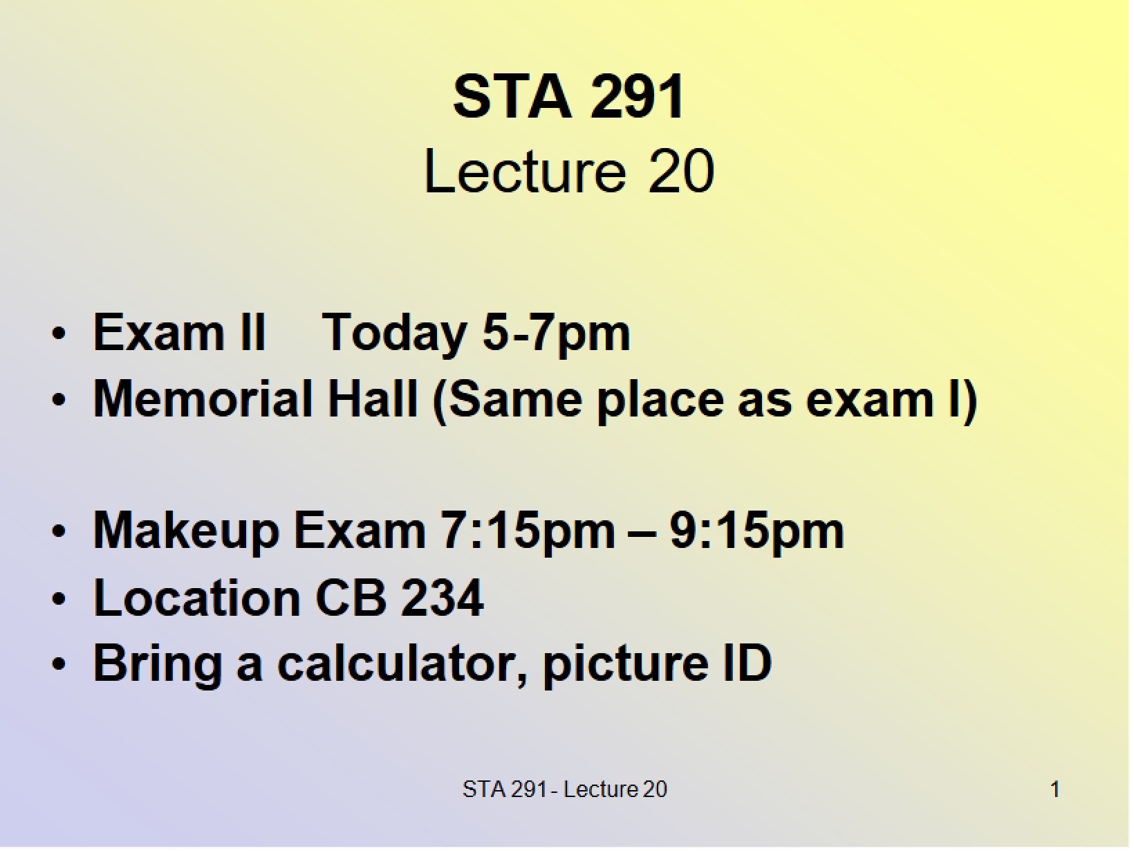 Notes from Lecture 20