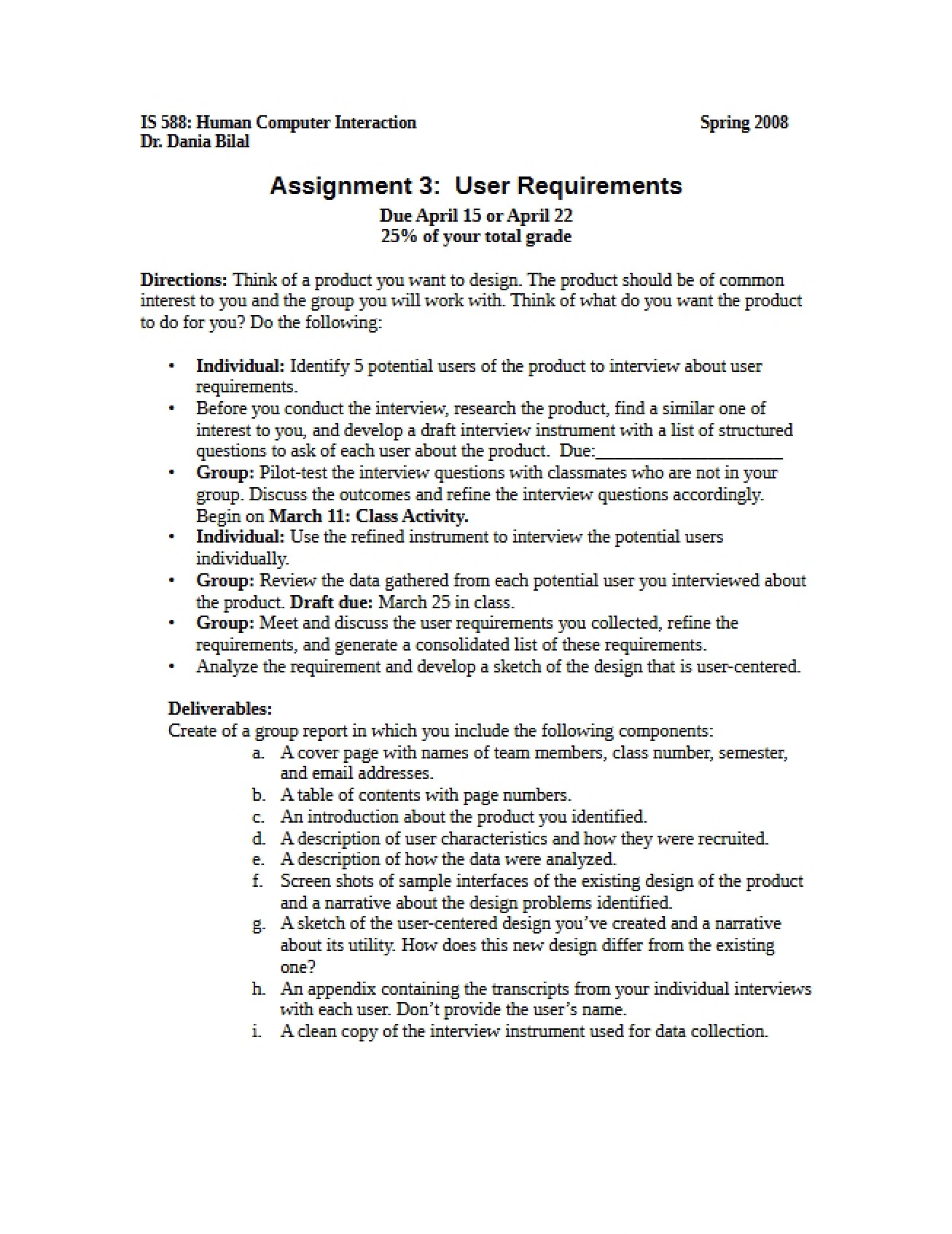 User Requirements Assignment 3