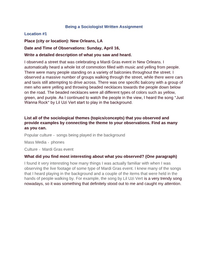 Assignment - Being a Sociologist