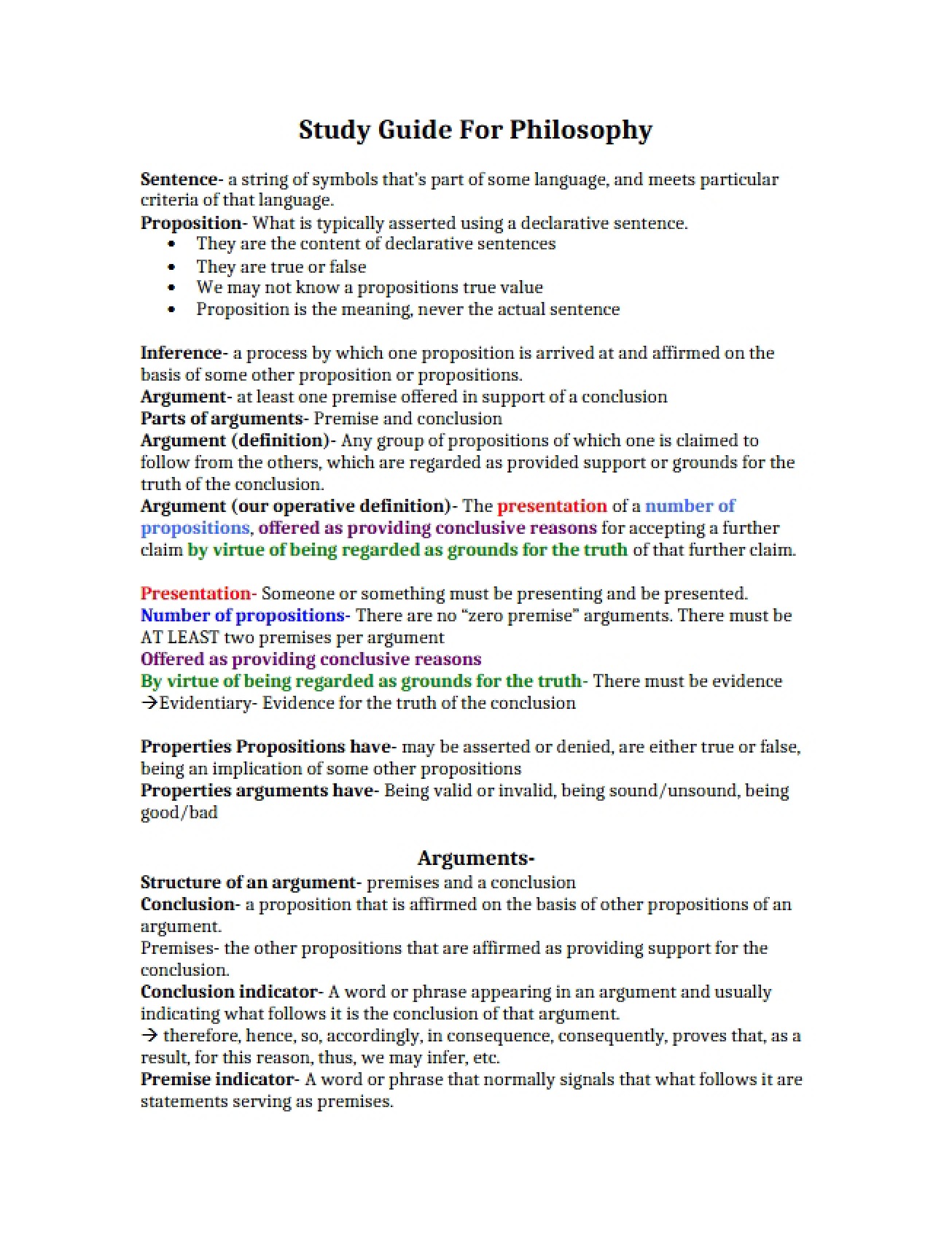 Study Guide for the Philosophy Course