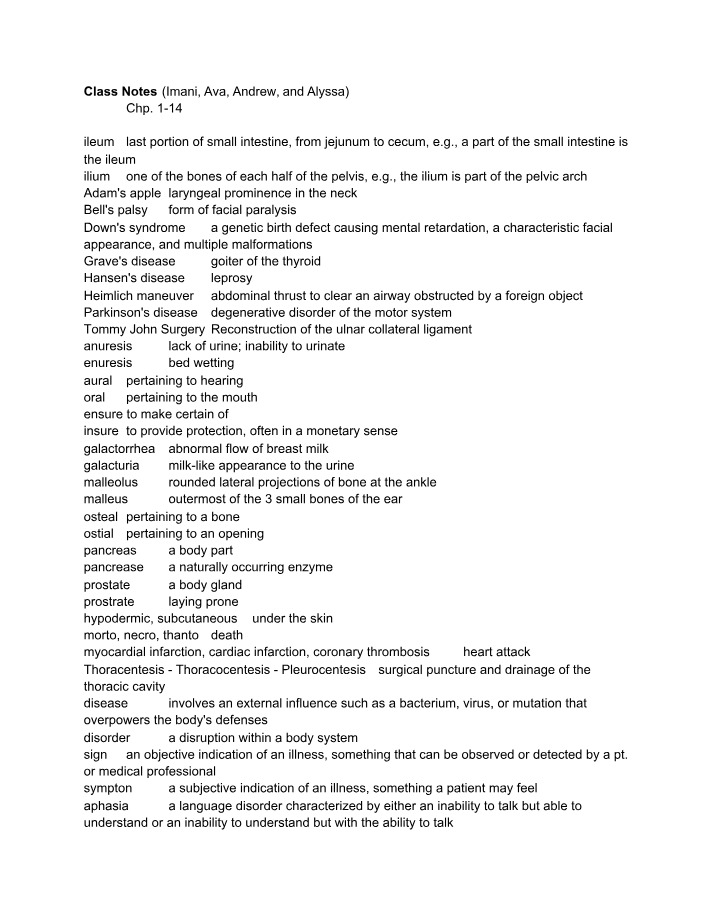 Class Notes - Ileum, Ilium, Adam's Apple, and More