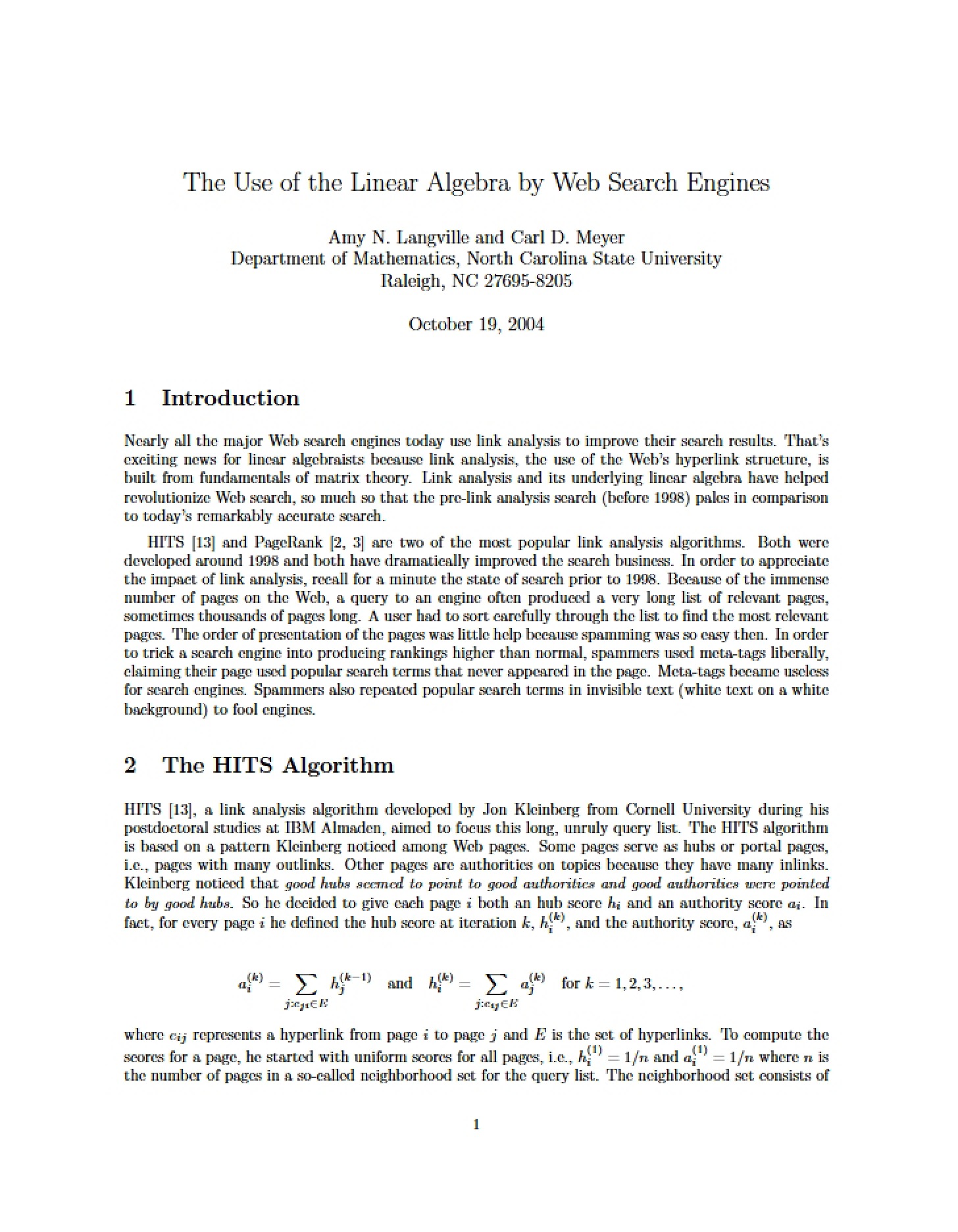 Linear Algebra Usage in Web Search Engines