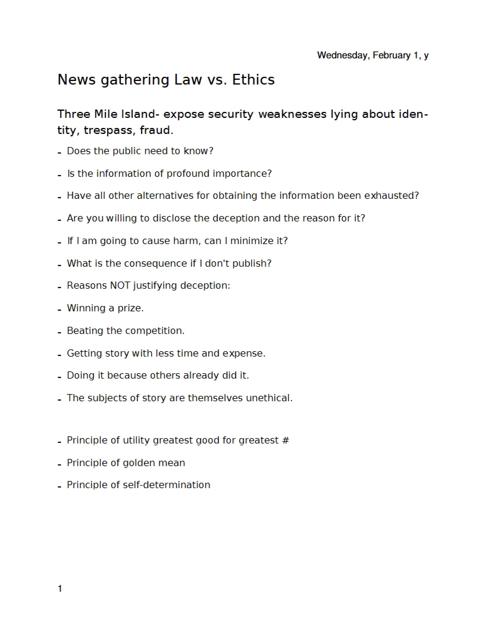 Ethics vs Law in News Gathering