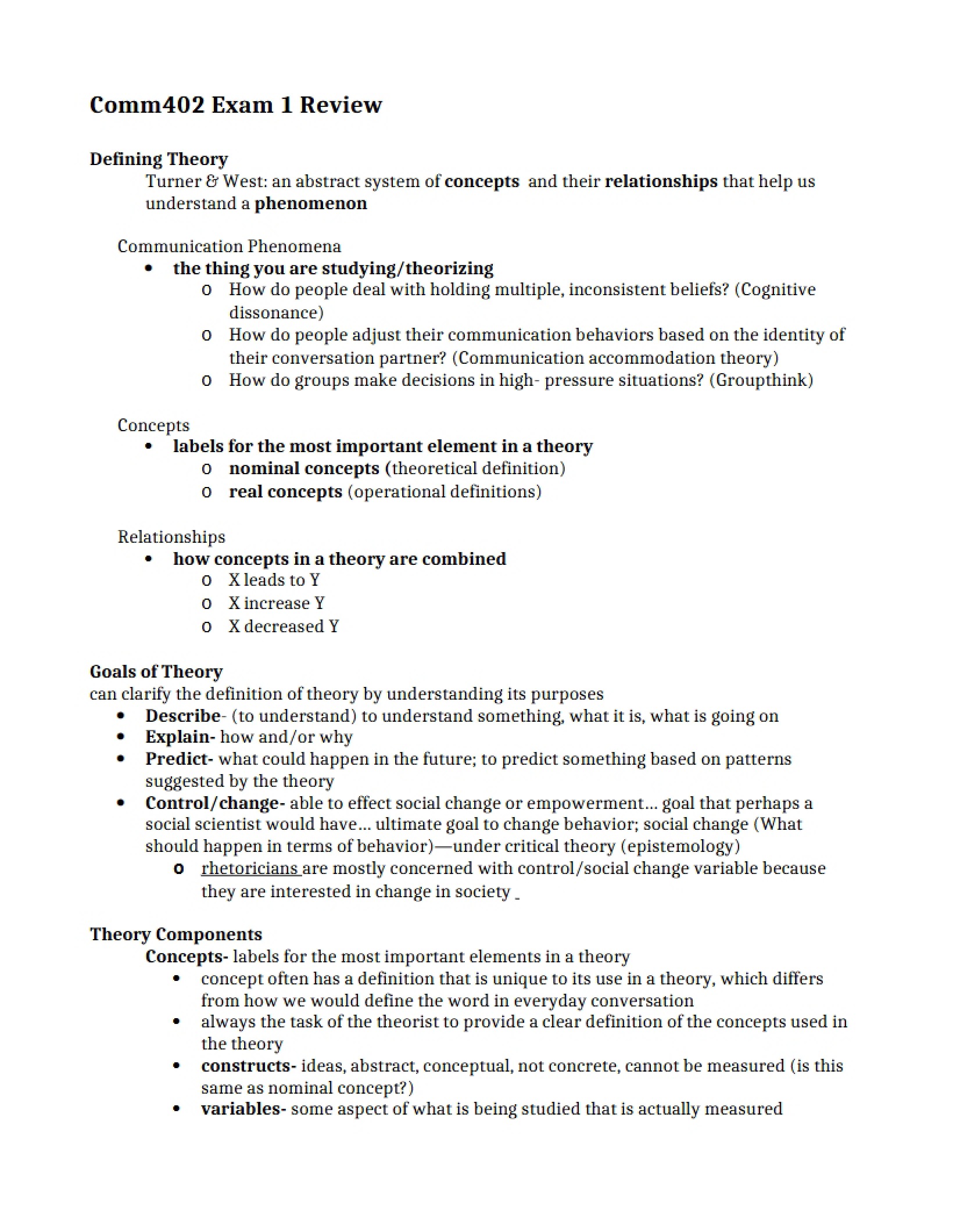 First Examination Review Sheet