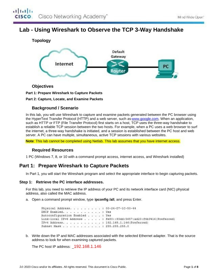 Observing the TCP 3-Way Handshake with Wireshark