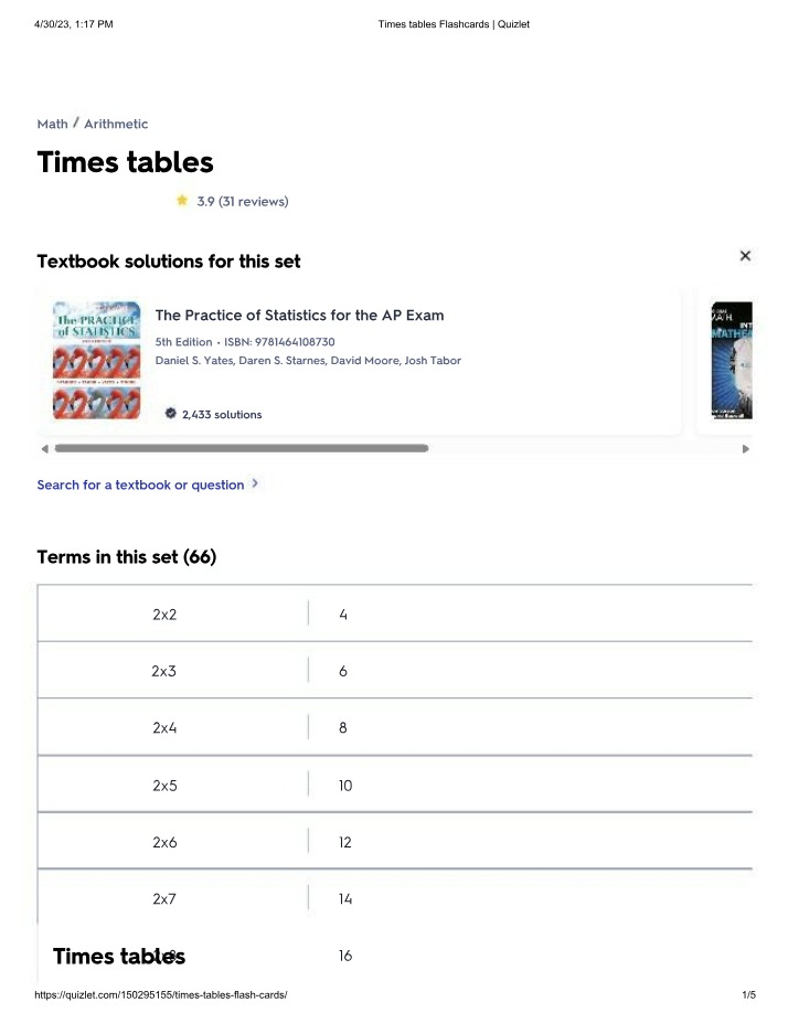 Flashcards for Times Tables