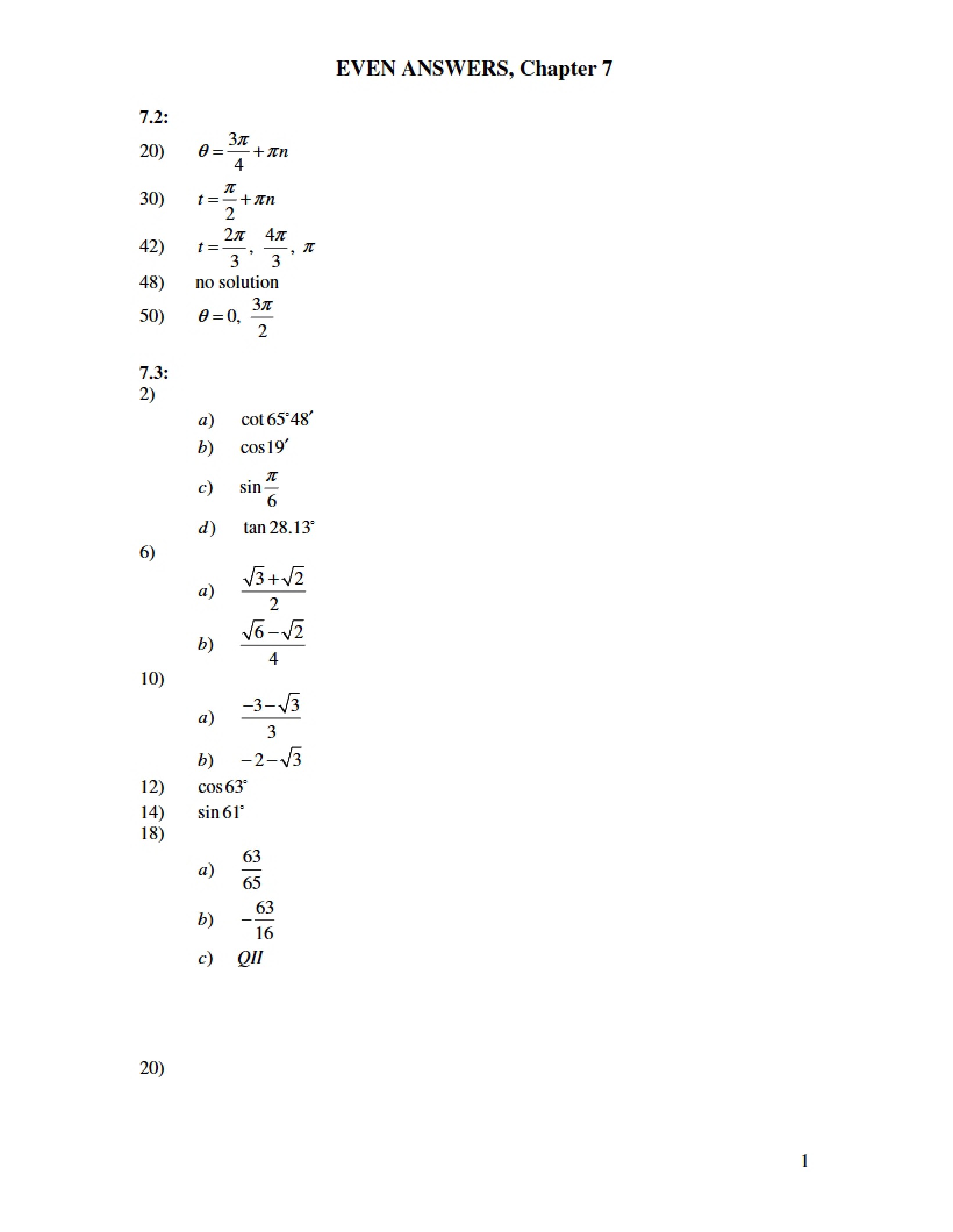 Chapter Seven Even Solutions