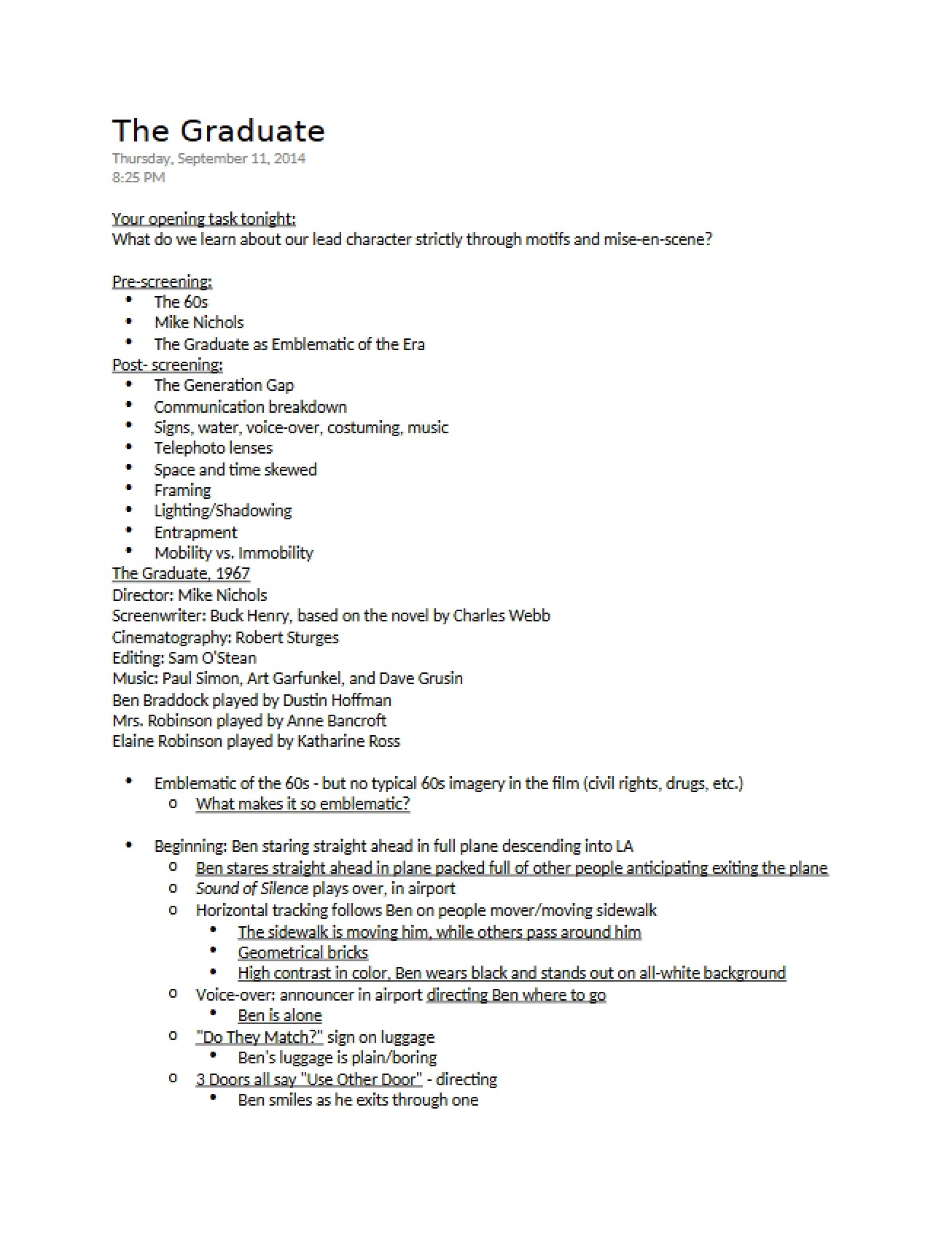 Graduate Film Analysis