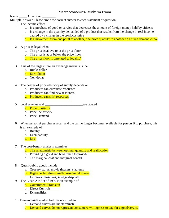 Midterm Exam for Macroeconomics