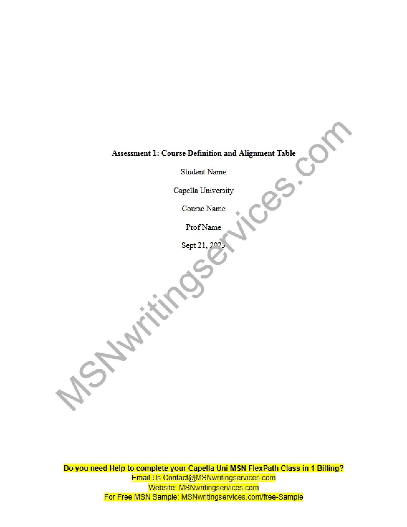 Alignment Table and Course Definition Assessment 1