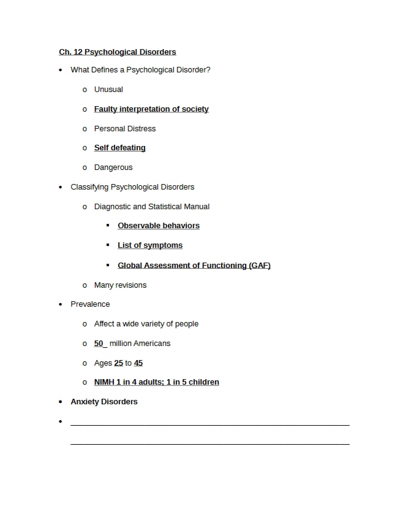 Chapter Twelve Outline