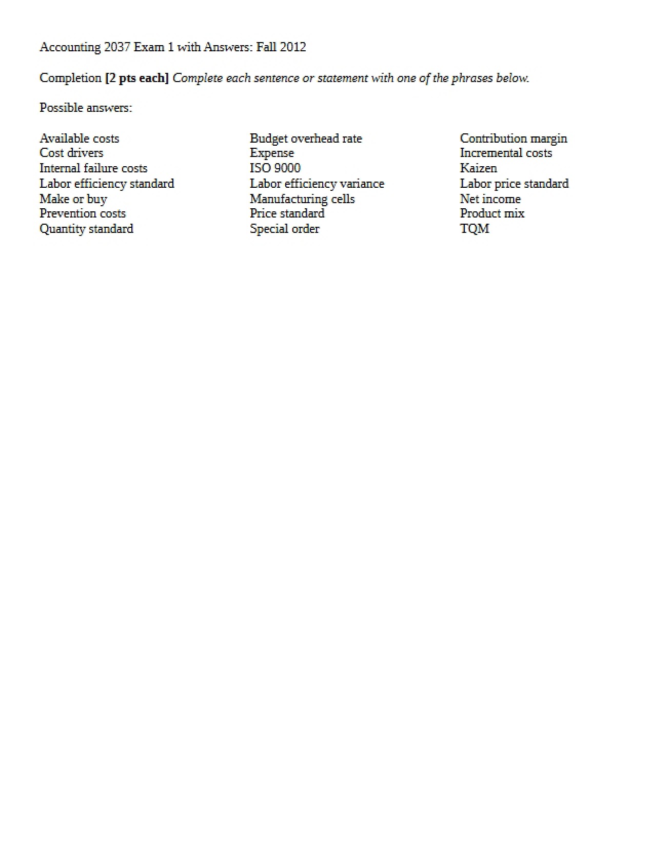 Exam 1 Key Accounting 2037