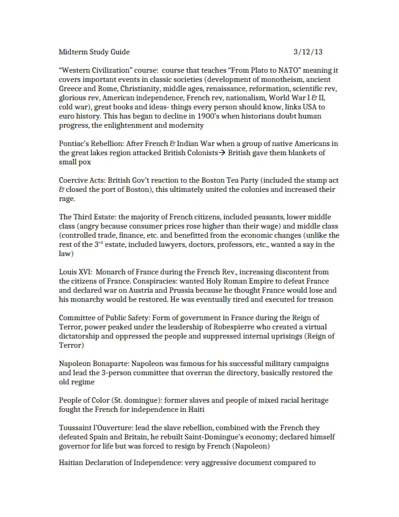 Midterm Study Guide for Making of the Modern World