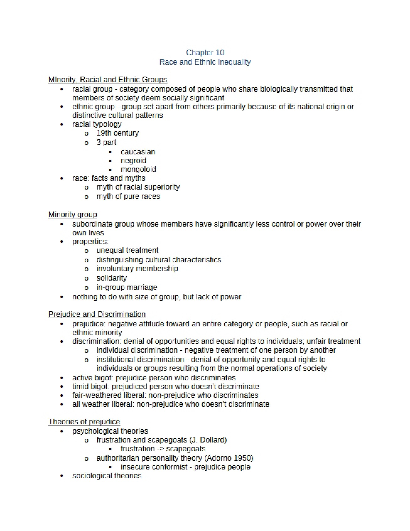 Ethnic and Racial Inequality Chapter Ten