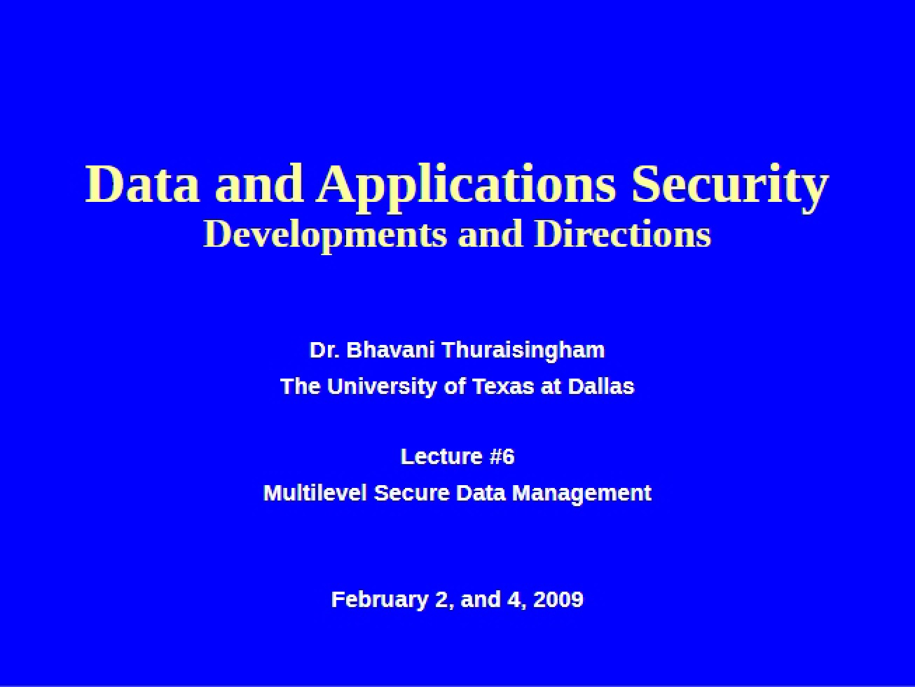 Principles of Multilevel Secure Data Management
