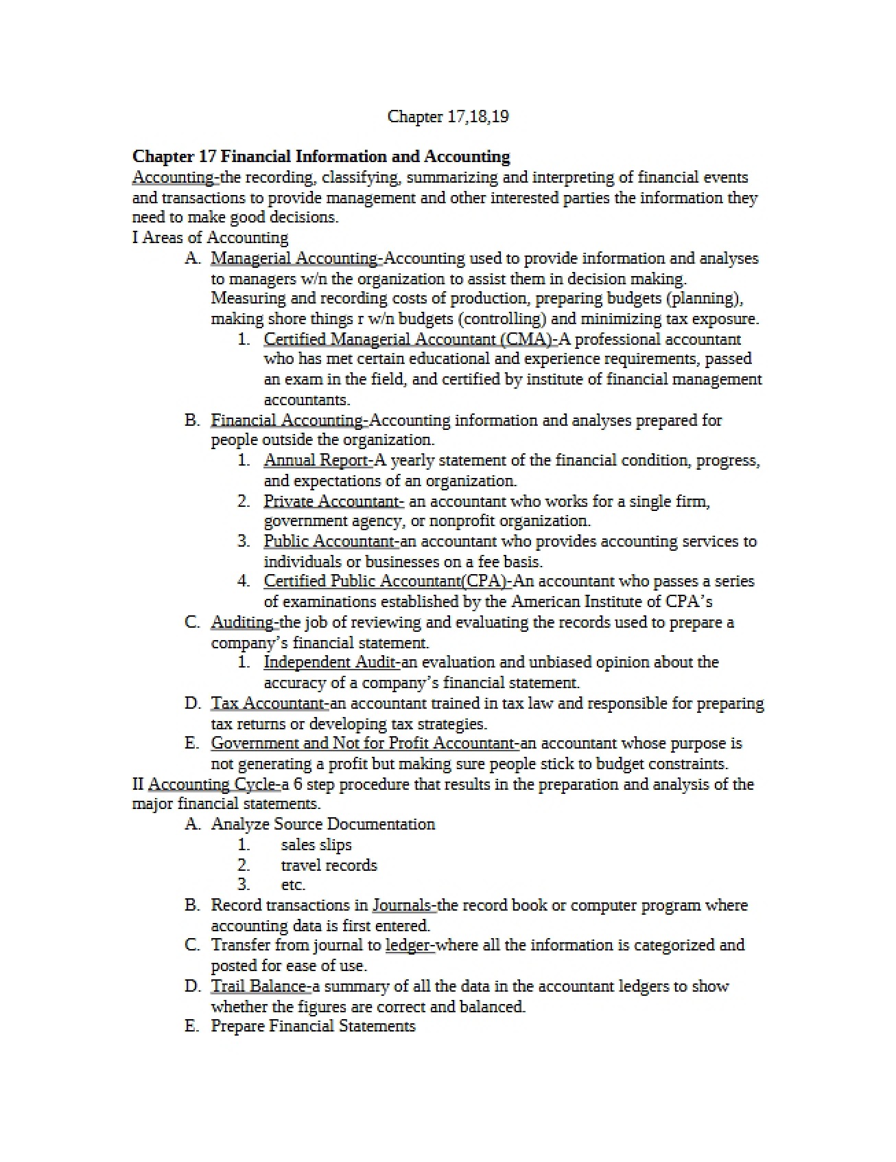 Financial Information and Accounting