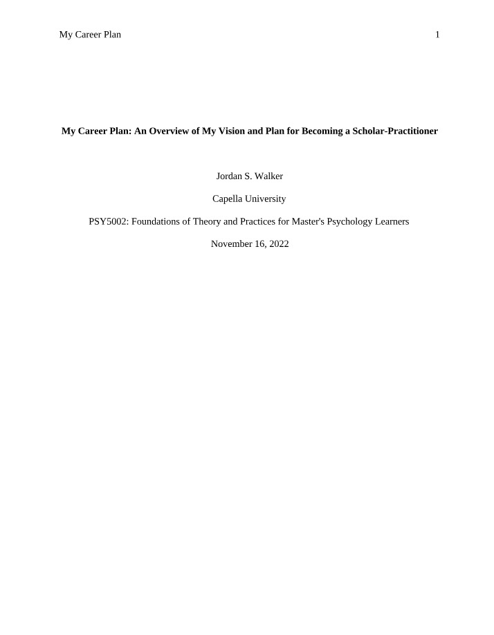 Psychology Career Plan