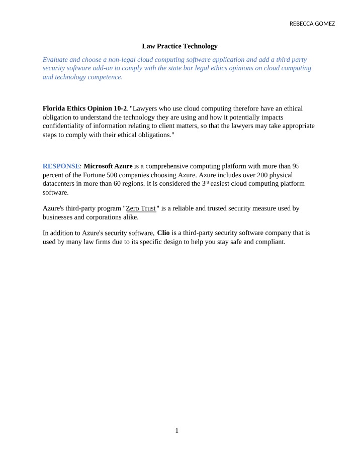 Cloud Computing Software Analysis for Law Practice