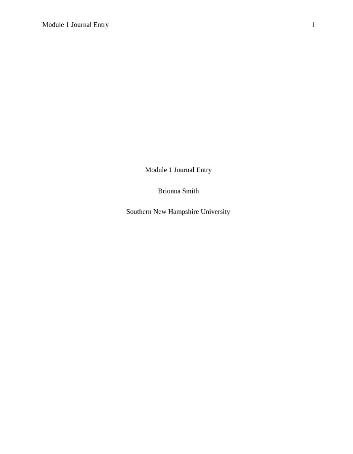 Journal Entry - Module 1