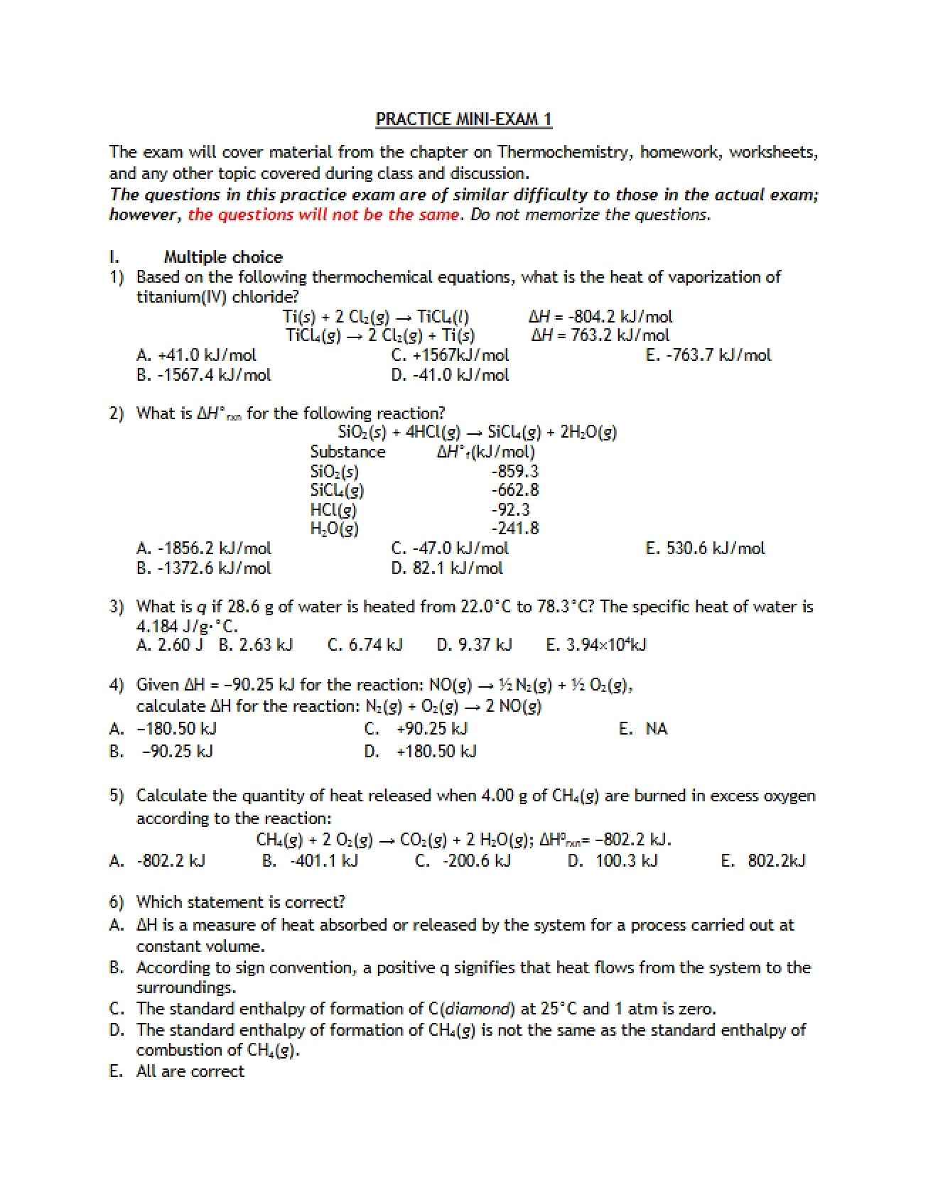 Practice Mini Exam 1