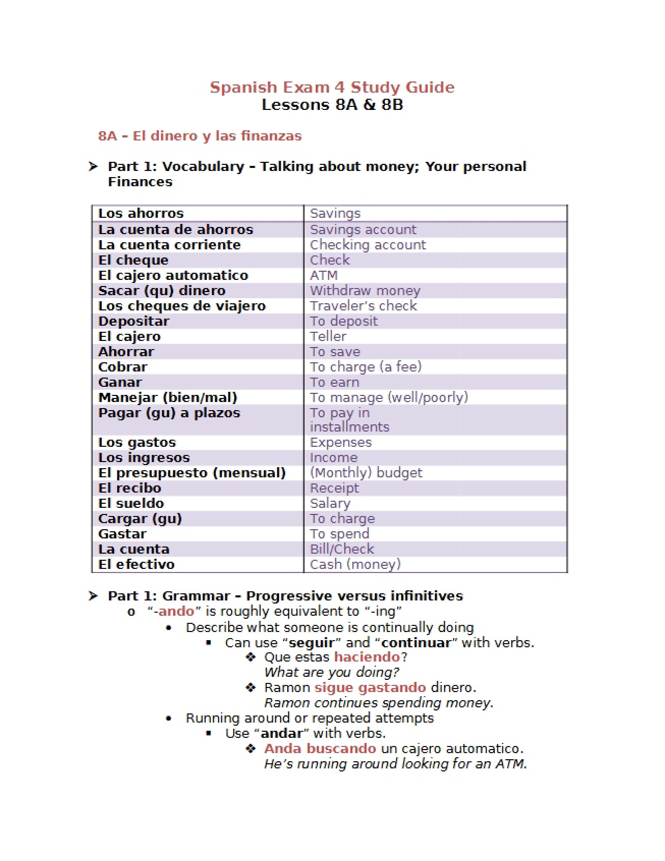 Fourth Spanish Exam