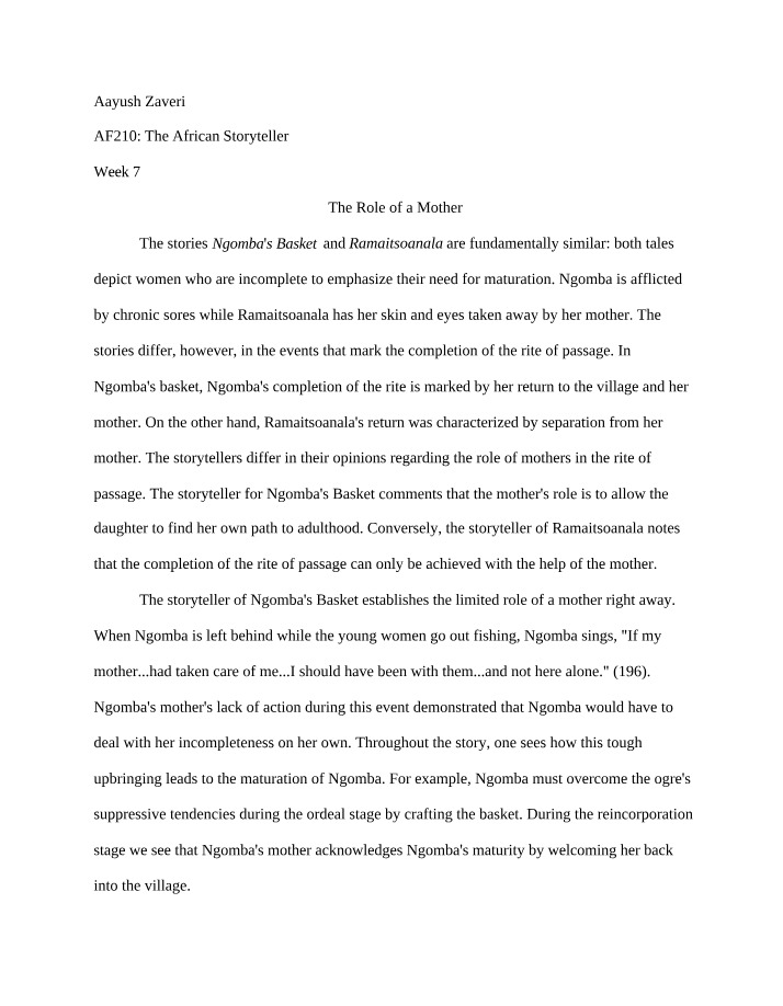The Role of Mothers in African Rites of Passage - A Comparative Study