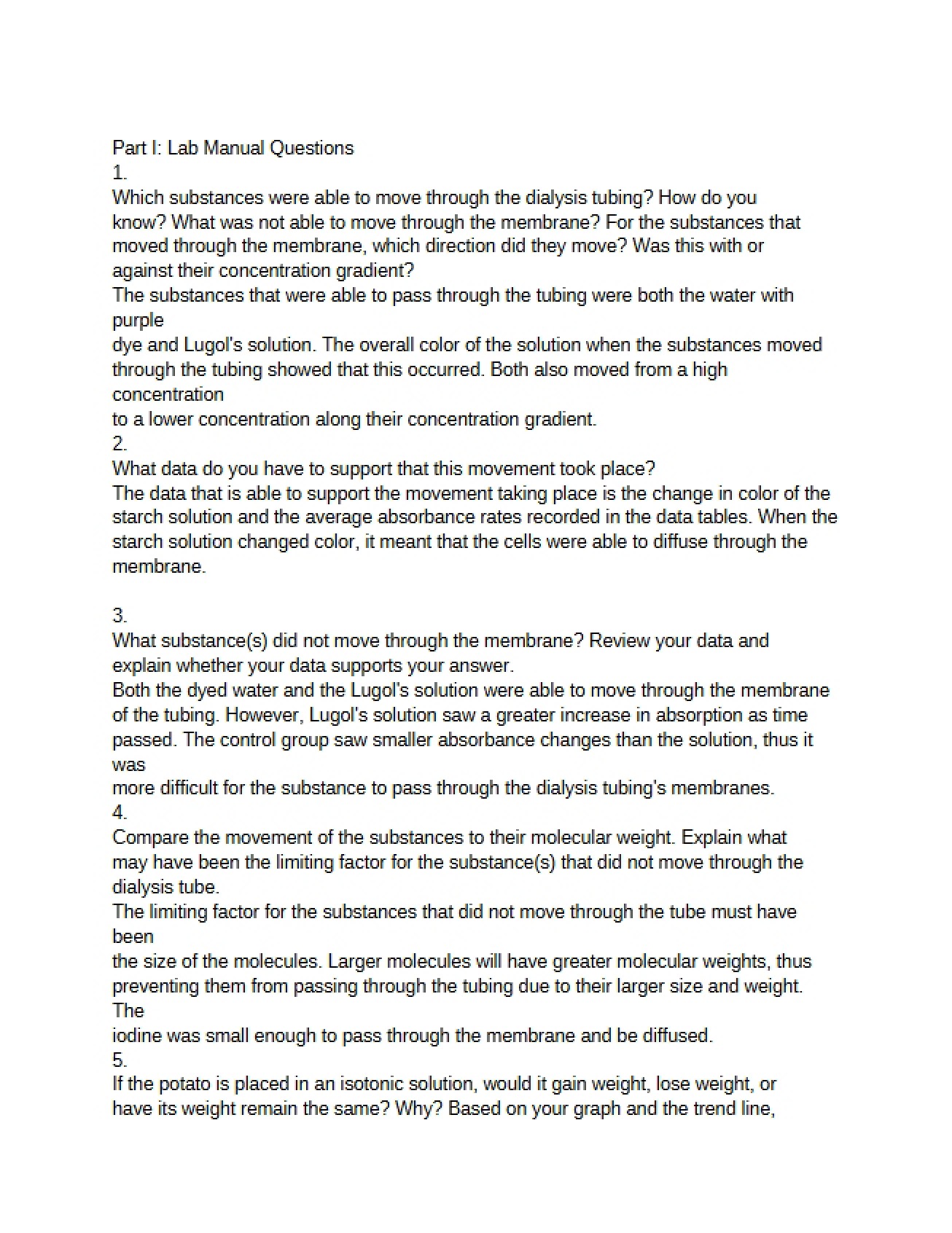 Report on Osmosis Lab