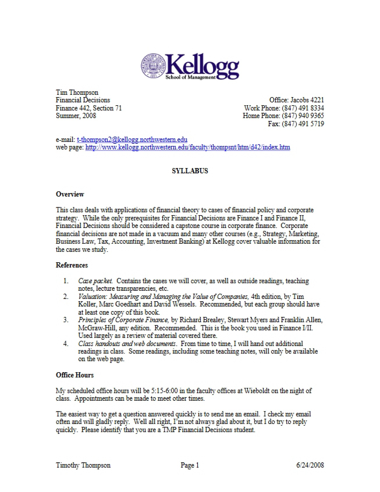 Syllabus for FINC 442