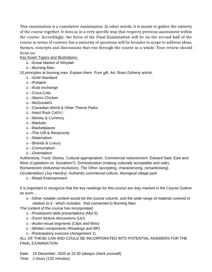 Key Topics for Exam - Whydah, Burning Man, and Gold