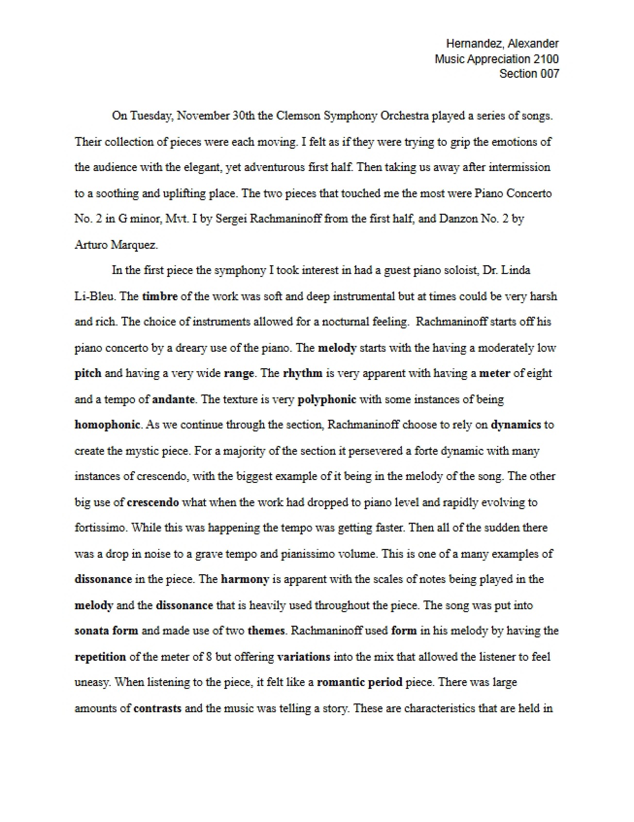 Write-up of Concert Performance