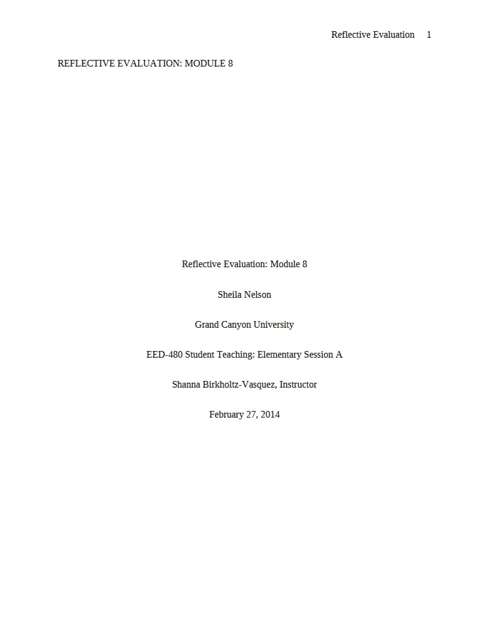 Module 8 Evaluation Reflective
