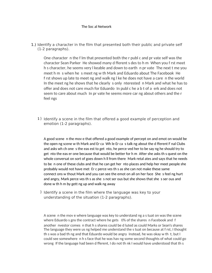 Answers for The Social Network