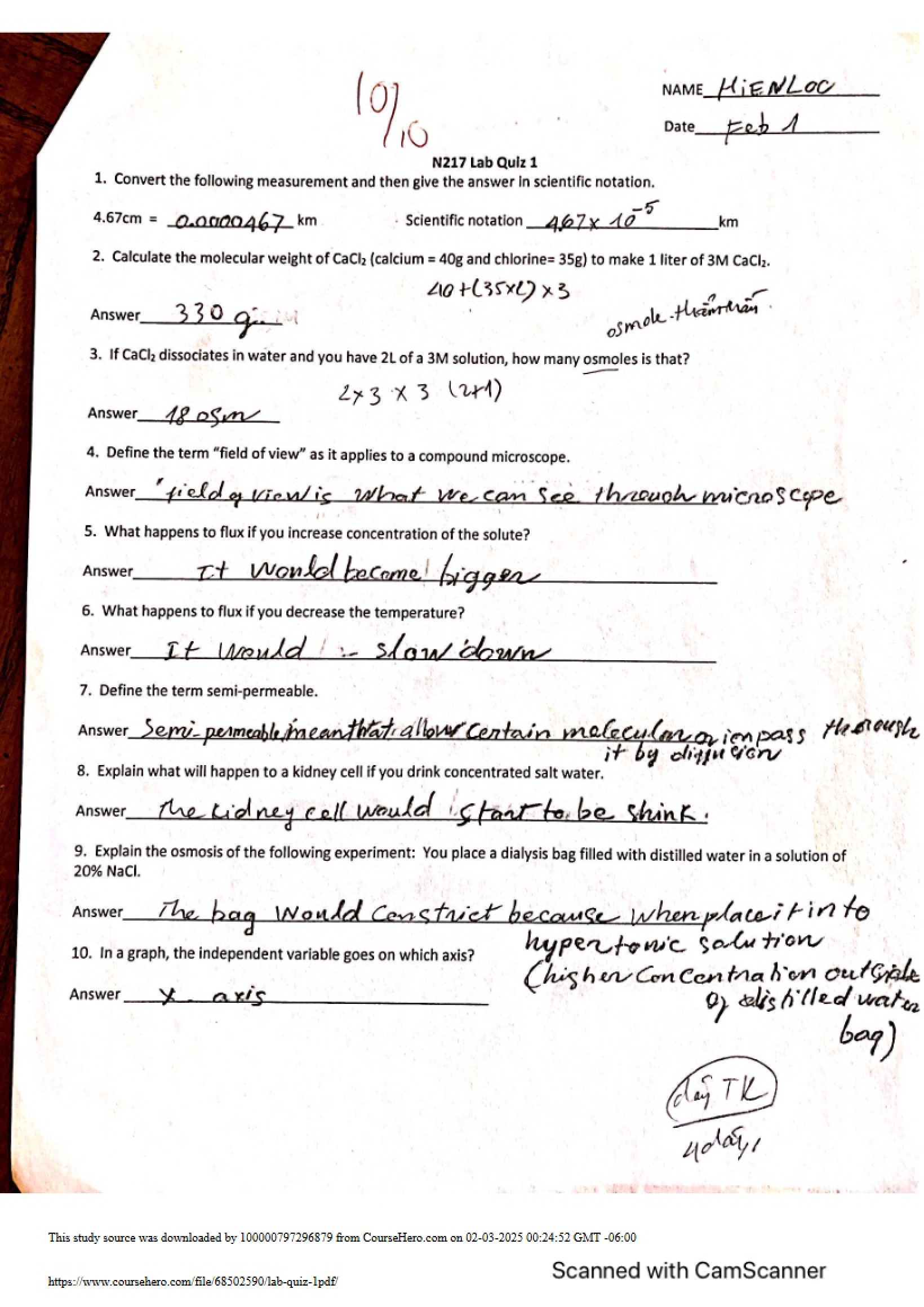 First Laboratory Quiz