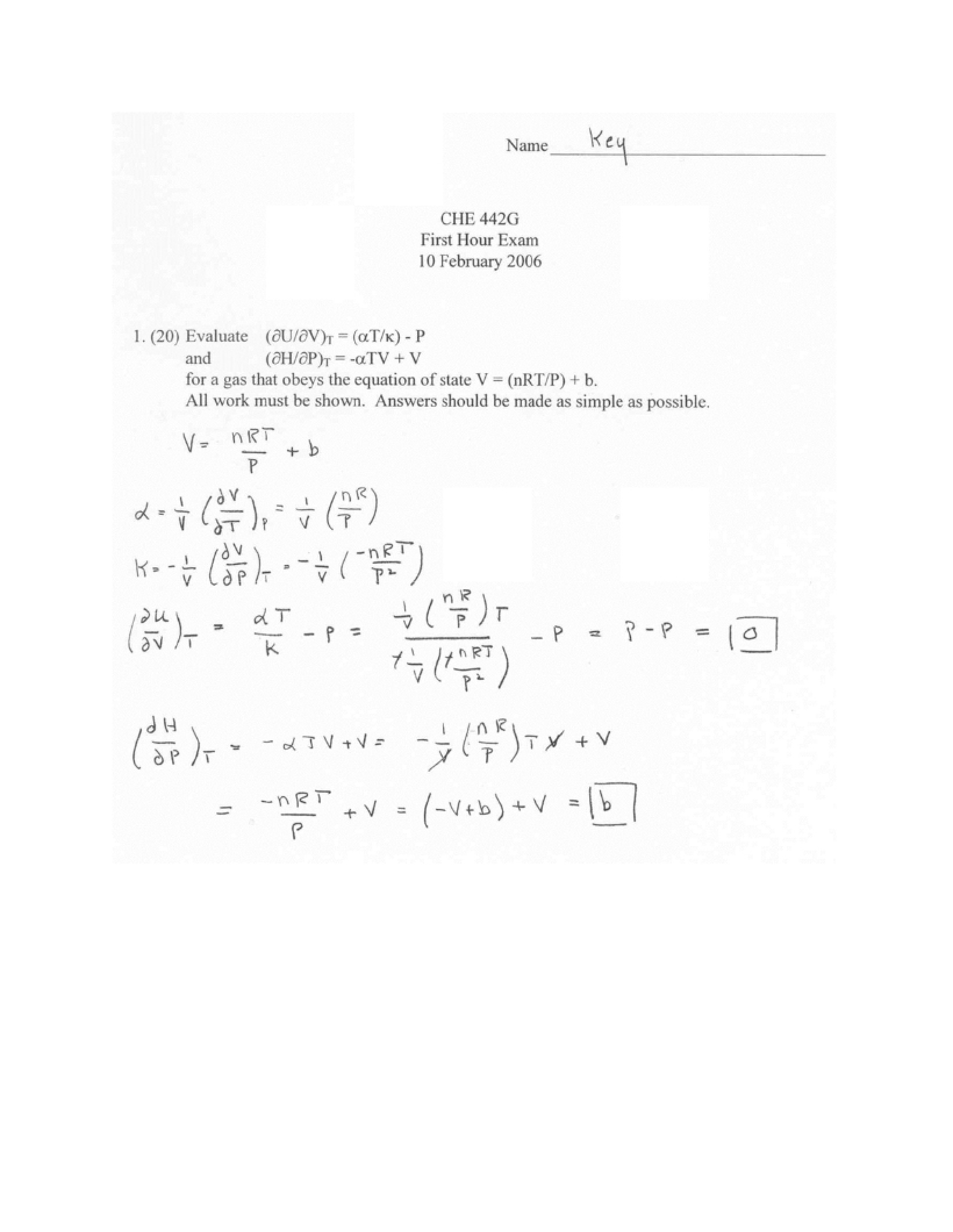Key for First Hour Exam